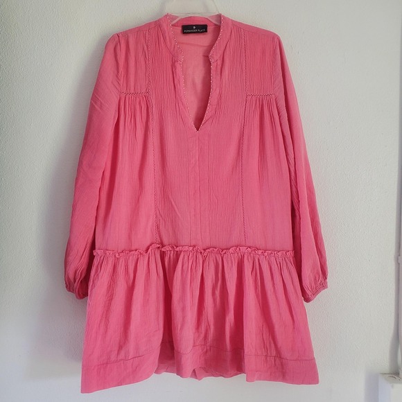 Tuckernuck Dresses & Skirts - Tuckernuck Pomander Place Dress Women L Pink Lined Beaded Boho Ruffle